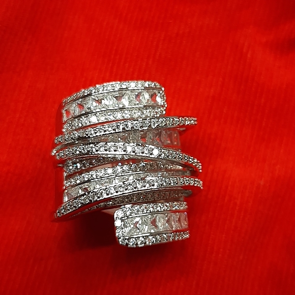 Platinum Plated Simulated Diamonds Eternity Ring - Picture 7 of 10